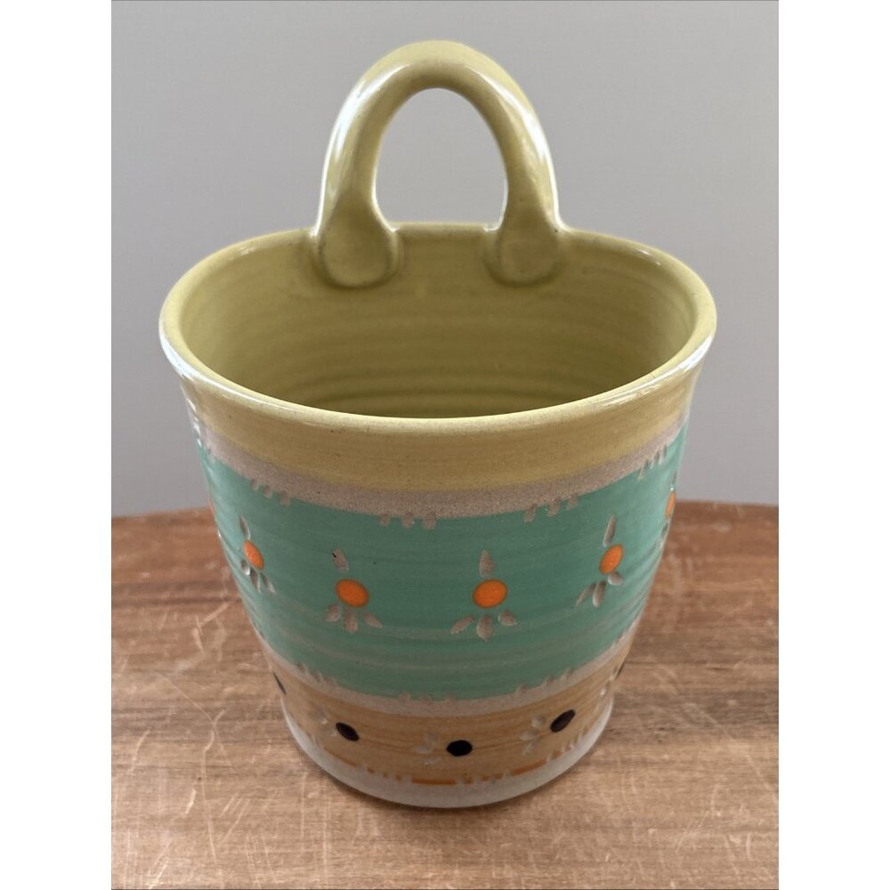 Studio Art Pottery Wall Pocket Hanging Vase Pot Decor Handcrafted Beach Colorful